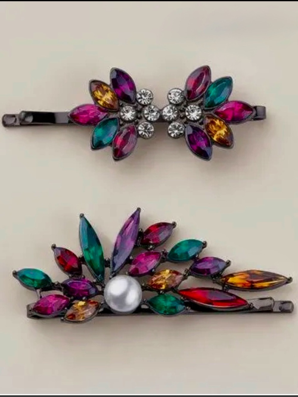 Hair Pin Set Multicolor Crystals & Pearls New
